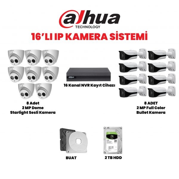 16 Kameralı Set Dahua 2MP IP