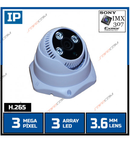SAFECAM IC-3788 3 MP 3 ARRAY LED 3.6 MM LENS SONY IMX307 SENSOR H.265 IP DOME KAMERA