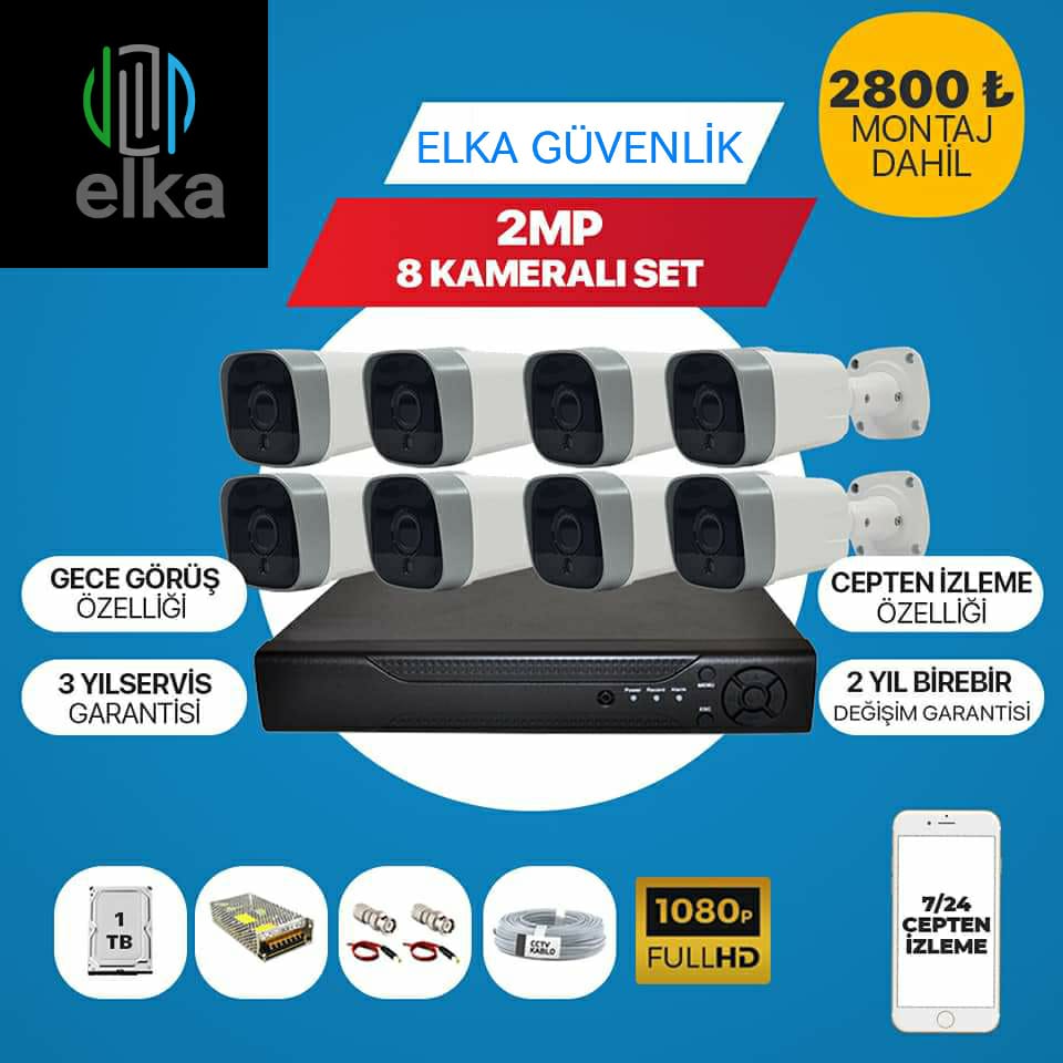 8 Kameralı Set ZBP36AHD Unics 2 Megapiksel AHD Bullet Kamera